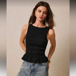 Black Sleeveless ruched Women's Top